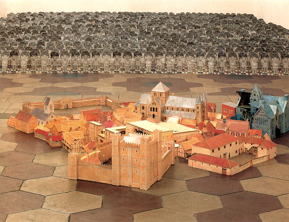 Liliana Moro, Abbassamento, dolls and paper constructions, dimensons variable, 1992. Installation view, Liliana Moro, Abbassamento, Spazio di Via Lazzaro Palazzi, Milan, 1992