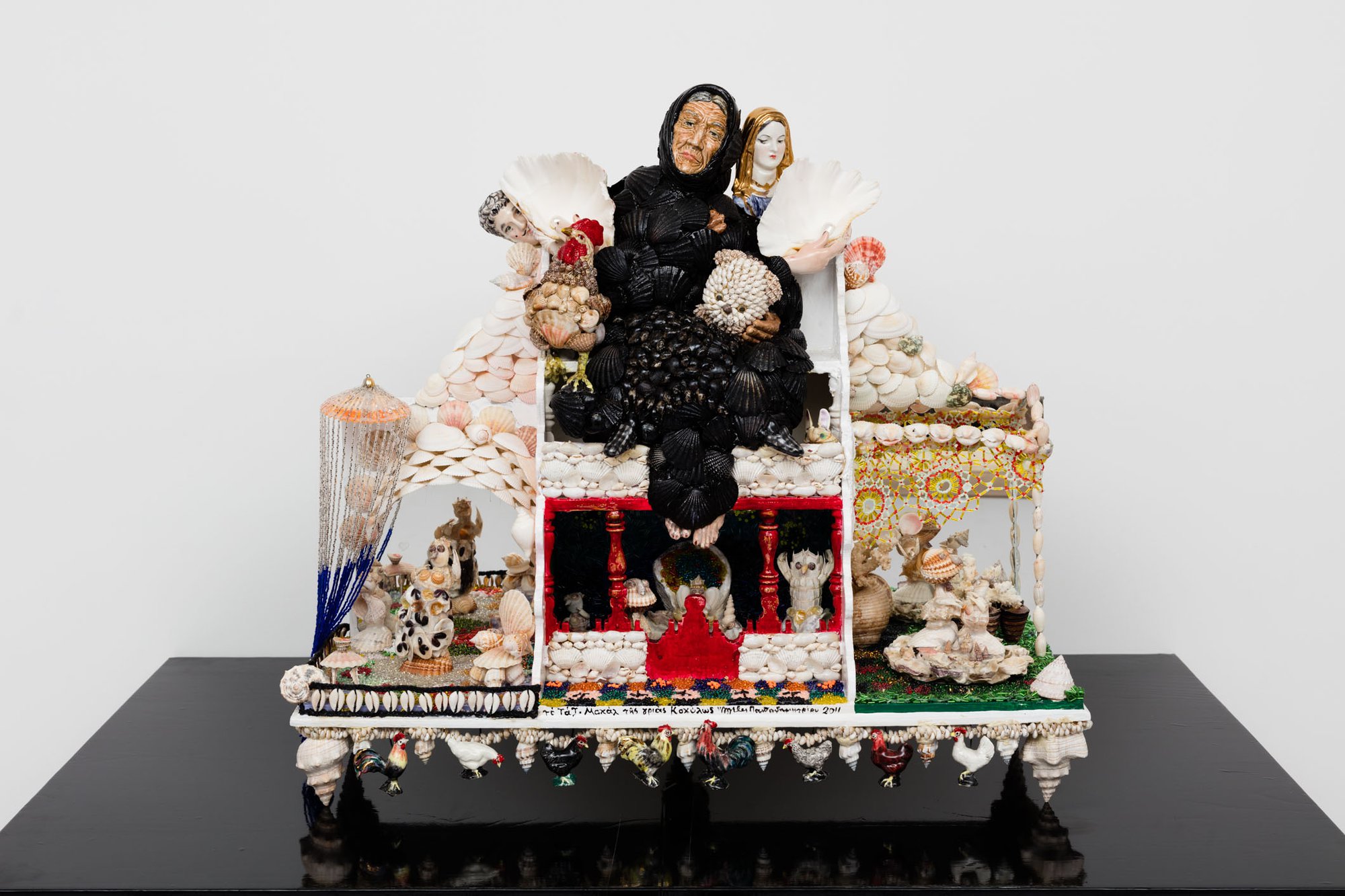 Angelos Papadimitriou, The Taj Mahal of the Old Lady with the Shells, porcelain, shells, beads, wood, 70 x 75 x 25 cm (27 1/2 x 29 1/2 x 9 7/8 in), 2011
