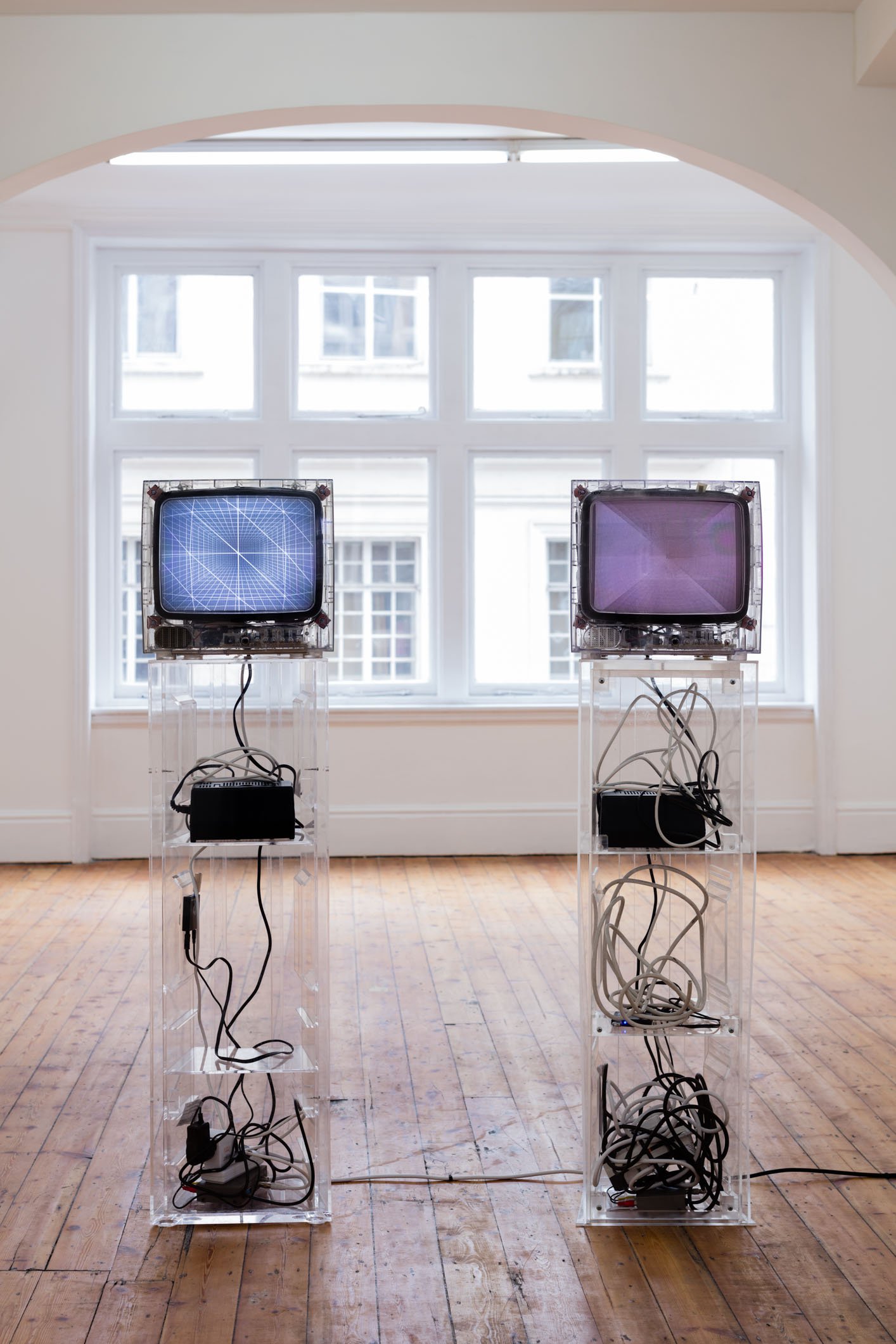 Eloise Hawser, Untitled, Cathode Ray Wyoming Prison TV’s 1996, animation, custom-built perspex electrical cabinets, transformer, modulator, media player, 2013