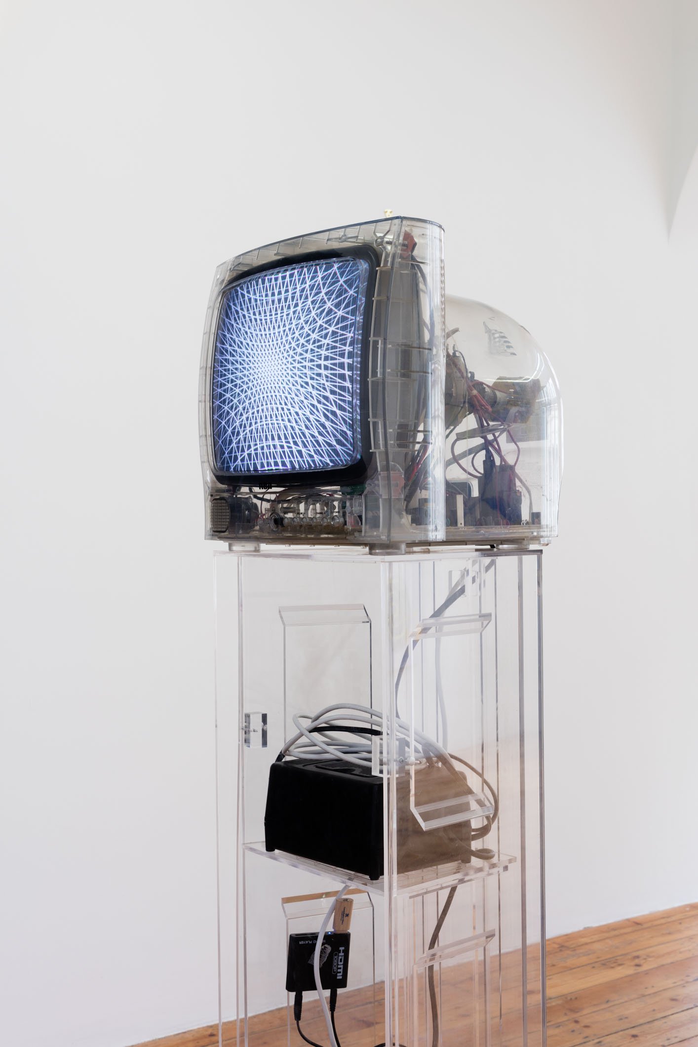 Eloise Hawser, Untitled, detail, Cathode Ray Wyoming Prison TV’s 1996, animation, custom-built perspex electrical cabinets, transformer, modulator, media player, 2013