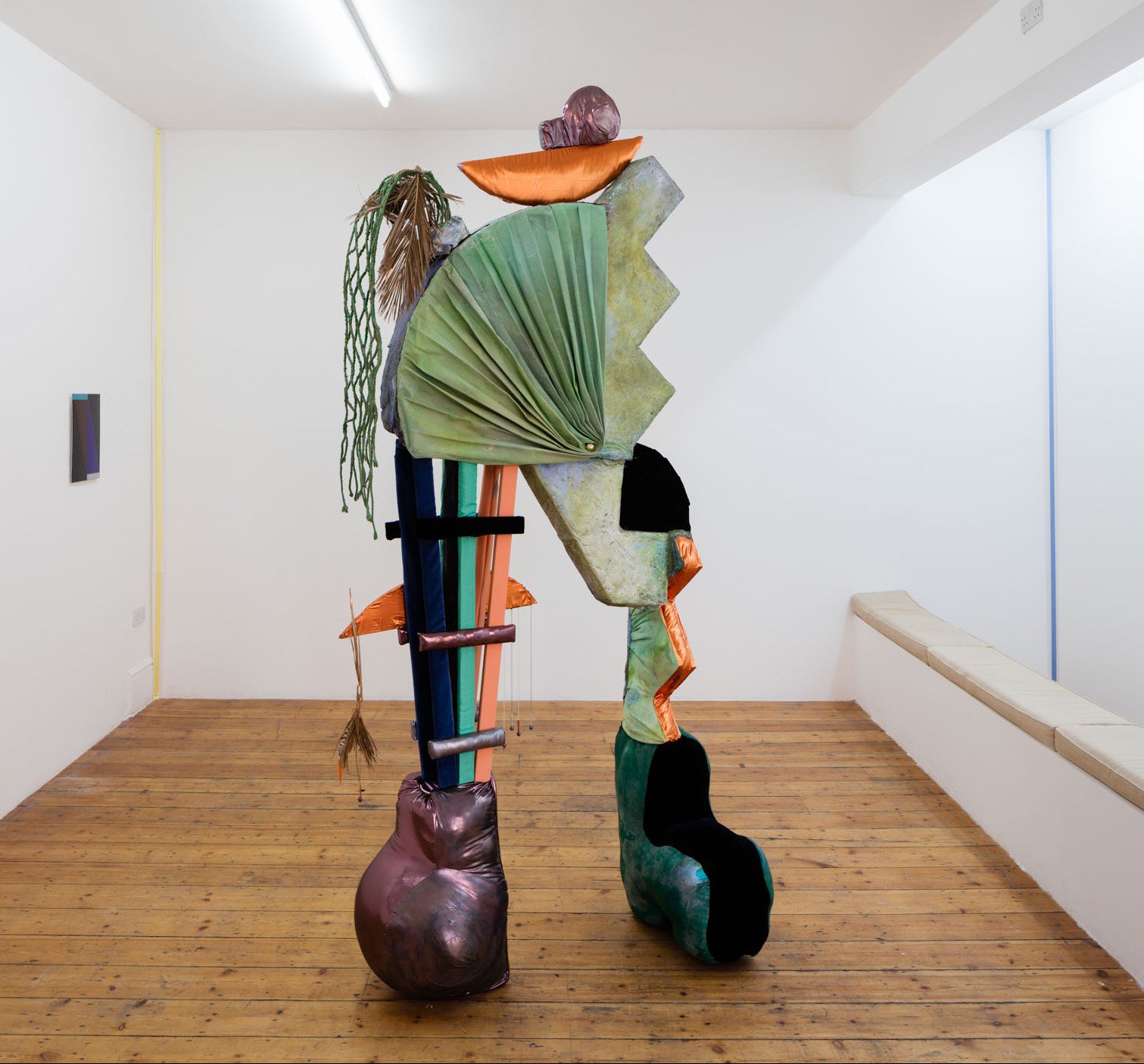 Tamara Henderson, The Scarecrow’s Holiday, textile, wood, glass, sand, pigment, rope, 260 x 112 x 56 cm (102 3/8 x 44 1/8 x 22 in), 2015
