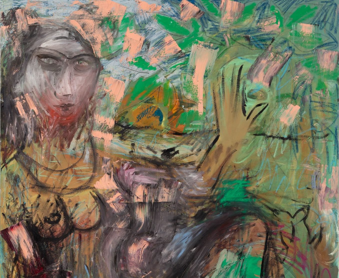 Lucy Stein, Self Portrait as High Priestess of the Green Flash, oil, acrylic and oil pastel on canvas, 160 x 120 cm (63 x 47 1/4 in), 2016