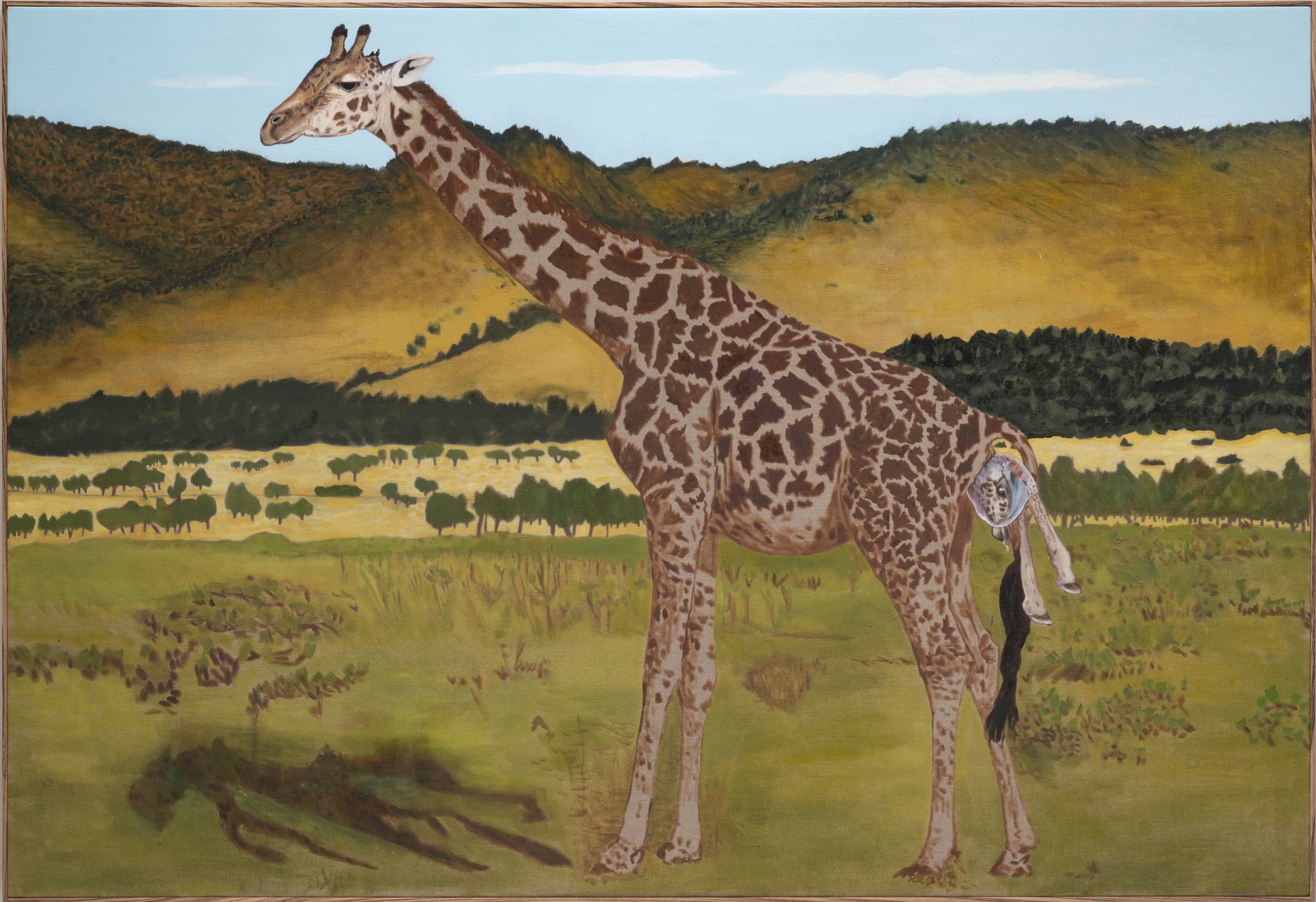 Leidy Churchman, Giraffe Birth, oil on linen, 130.8 x 191.8 cm (51 1/2 x 75 1/2 in), 2017