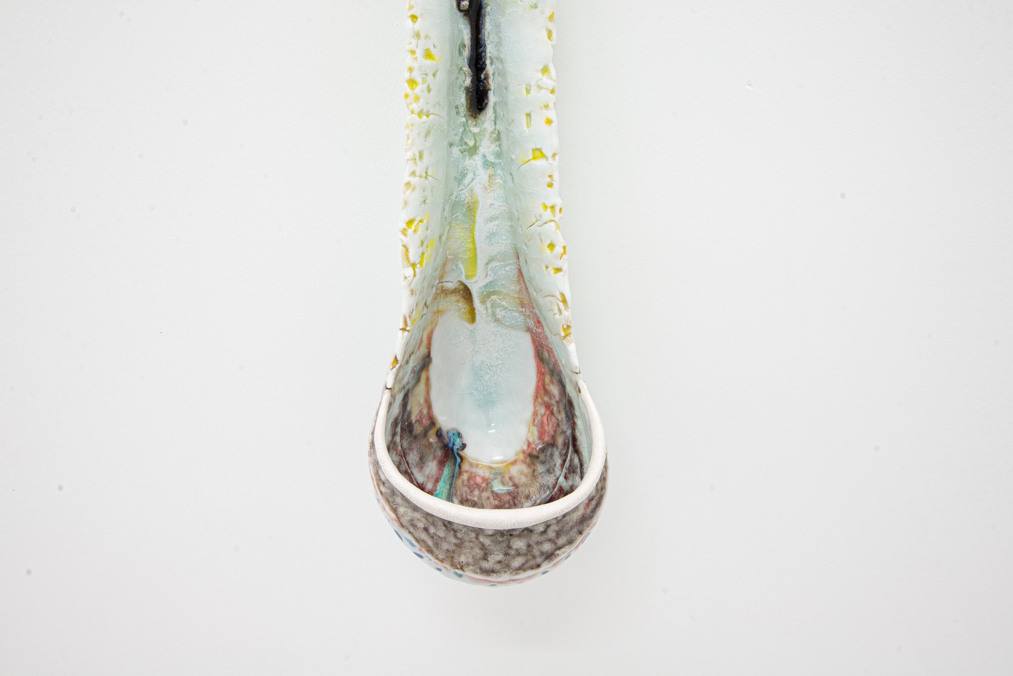Kentaro Kawabata, Spoon, detail, porcelain, glass, slag, silver, platinum, 53 x 9 x 9 cm (20 7/8 x 3 1/2 x 3 1/2 in), 2022