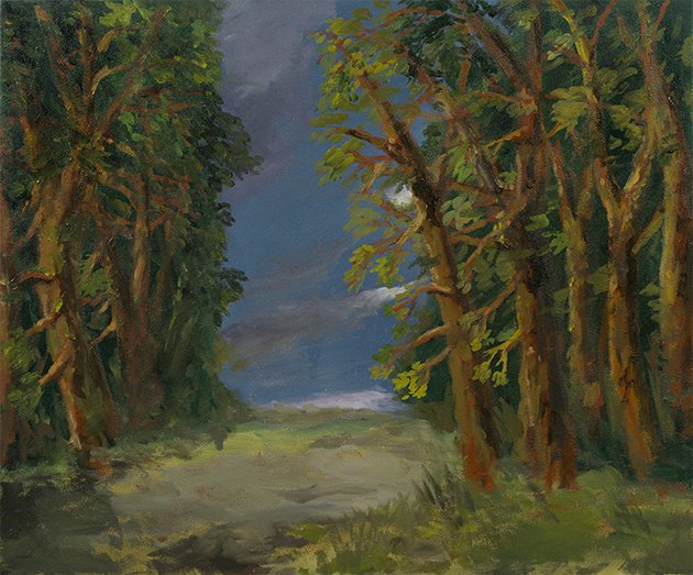 Karen Kilimnik, approaching night, the edge of the forest, water soluble oil colour on canvas, 50.8 x 61 cm (20 x 24 in), 2013