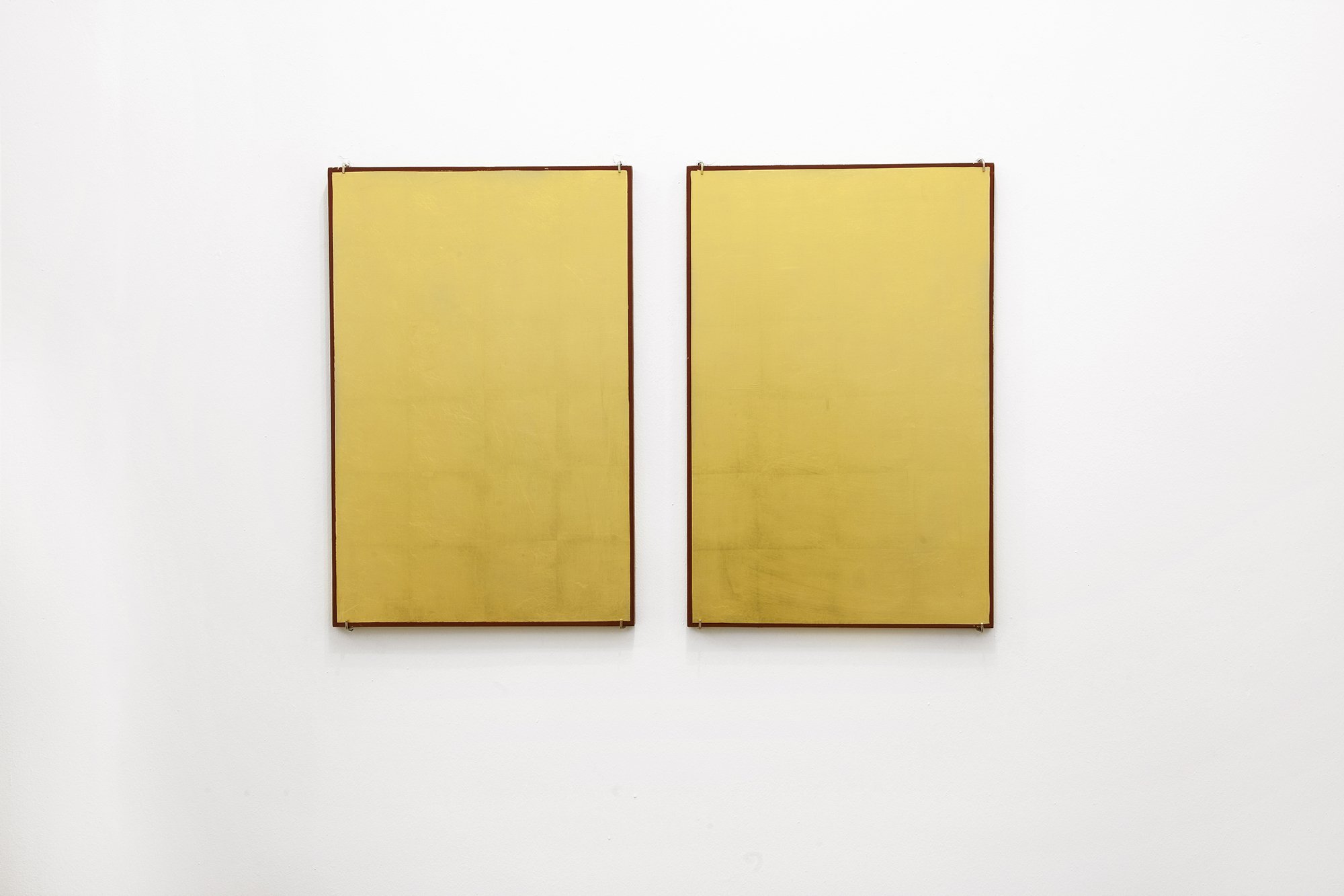 Christodoulos Panayiotou, Untitled, diptych, painting and gold on wood, 39 x 59 cm each (15 3/8 x 23 1/4 in each), 2012