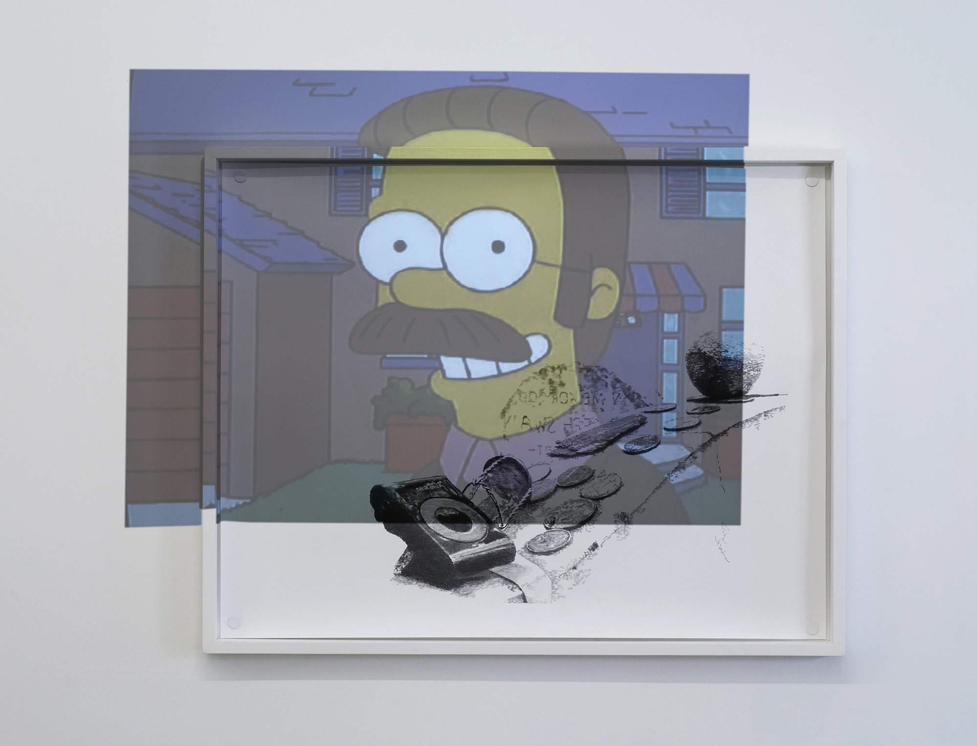 Mark Aerial Waller, Offering Transmissions #3, graphite on paper, projection of recent episode of The Simpsons, 100 x 78 cm (39 3/8 x 30 3/4 in), 2011 – 2012