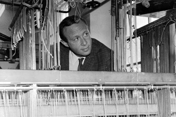 Bernat Klein at one of the looms in his mill at Galashiels in August 1966. Photo: Denis Straughan