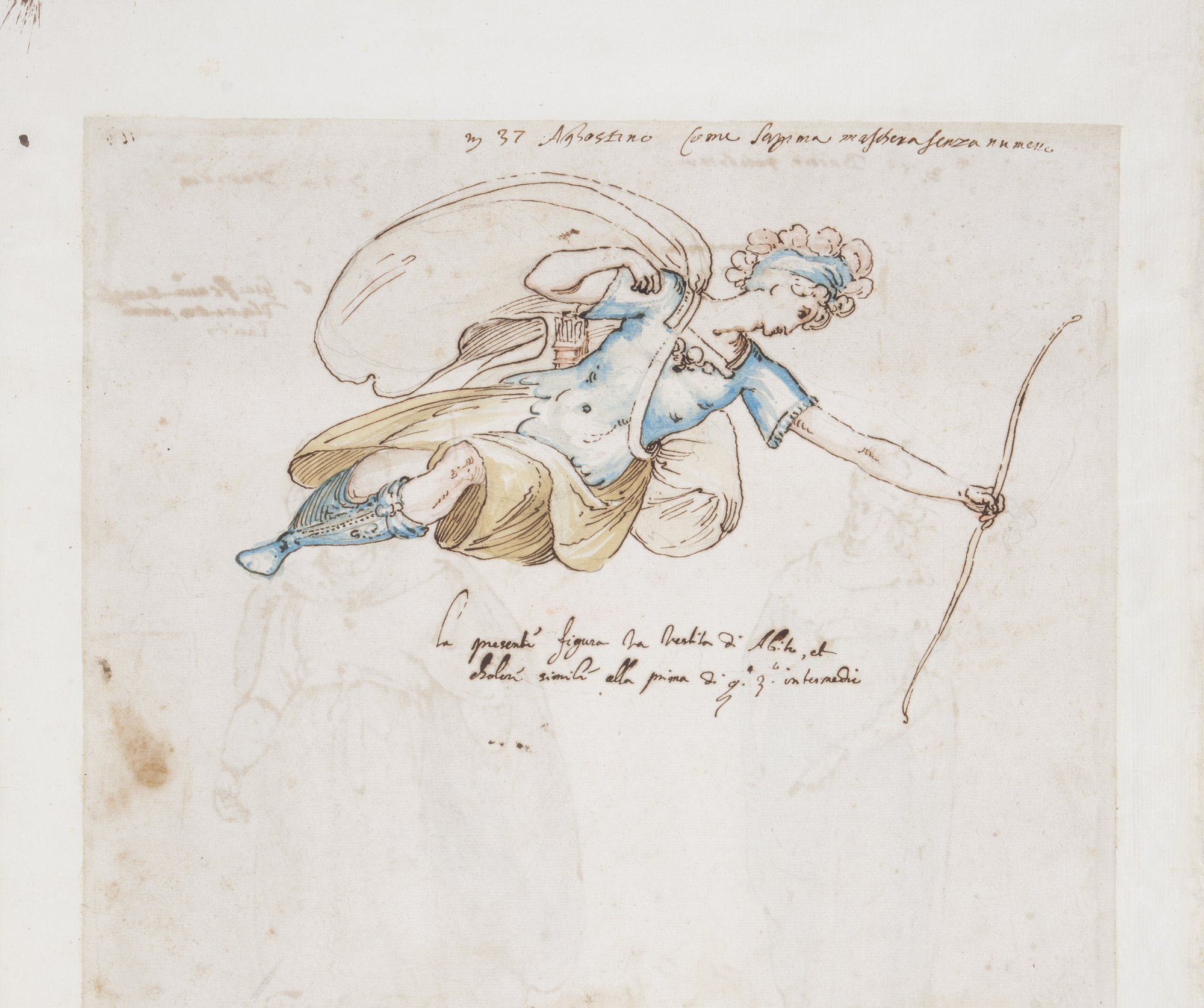 Drawing of one of the original costumes from the first production of Jacobo Peri and Ottavio Rinuccini’s La Dafne opera, 1598.