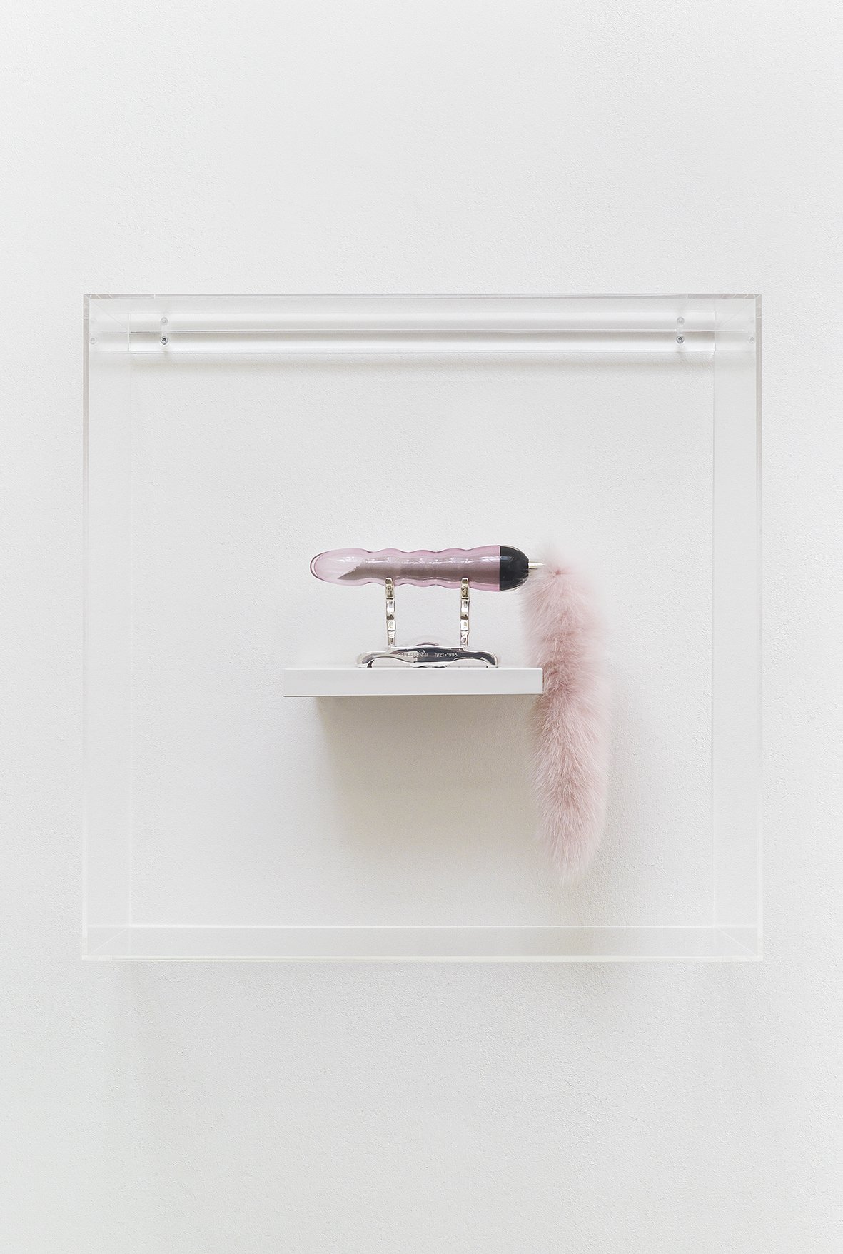 Banu Cennetoğlu &amp; Shiri Zinn, Pavilion II, Within Limits, 1921 – 1995, hand-blown glass, dust, eather, silverplated stand, dimensions variable, 2010