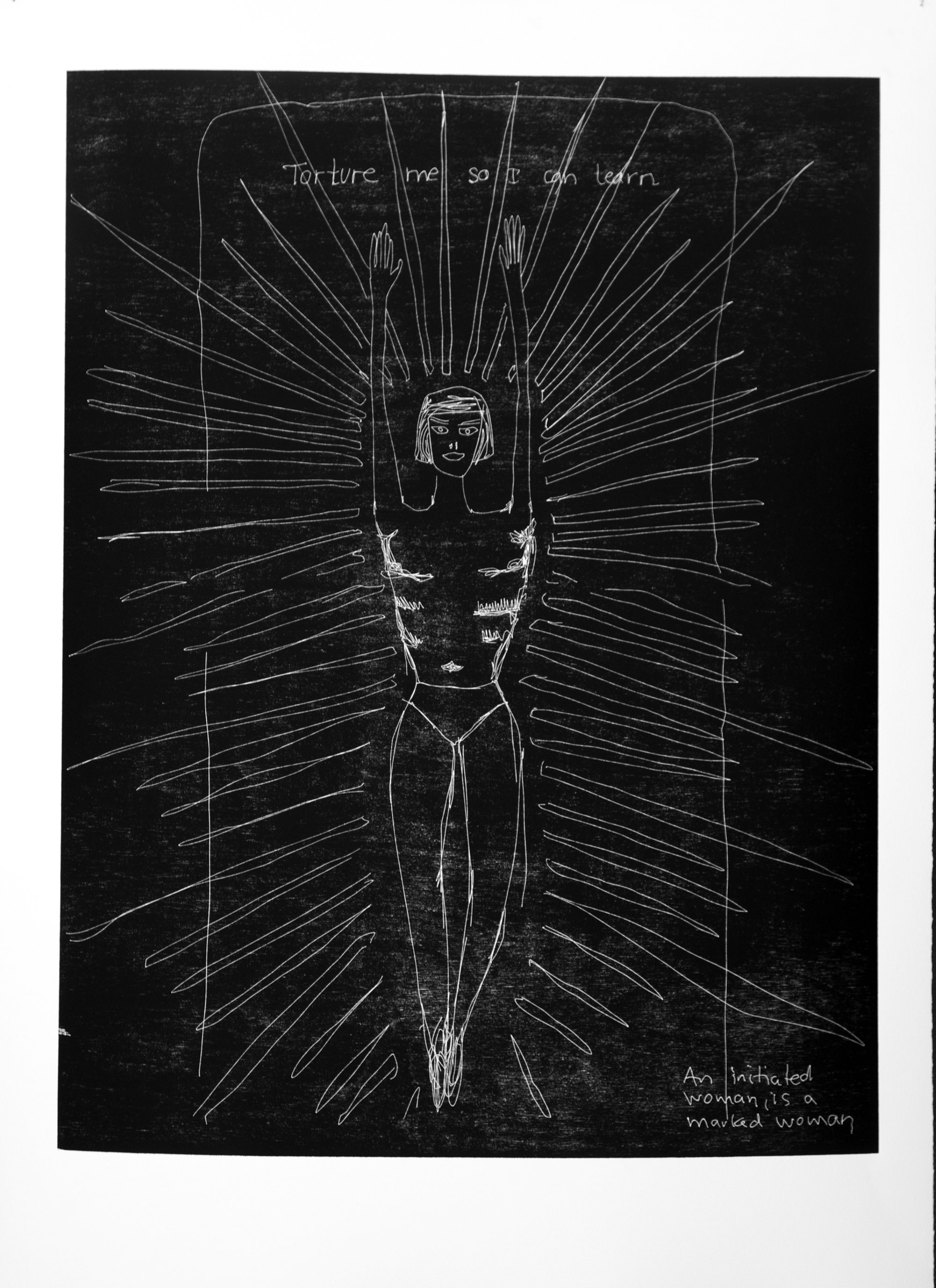 Sidsel Meineche Hansen, Torture me so I can learn miss Ovartaci, laser woodcut on paper, mounted on aluminium under museum glass, 62.8 x 47.9 cm (24 3/4 x 18 7/8 in), 2013