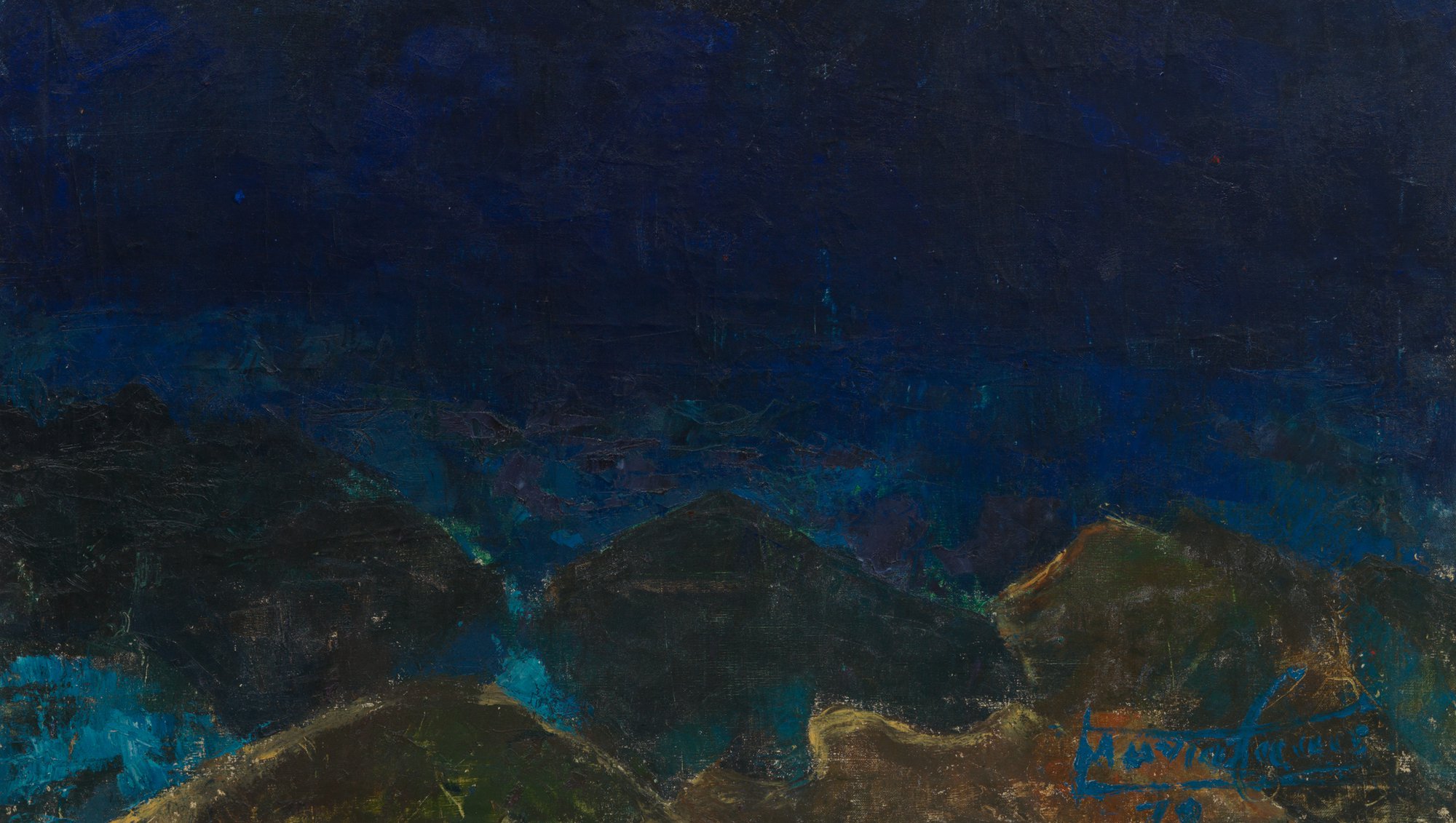 Yiannis Maniatakos, The deapest seabed, Hydra, detail, oil on canvas, 50.5 x 76.5 cm (19 7/8 x 30 1/8 in), 1972