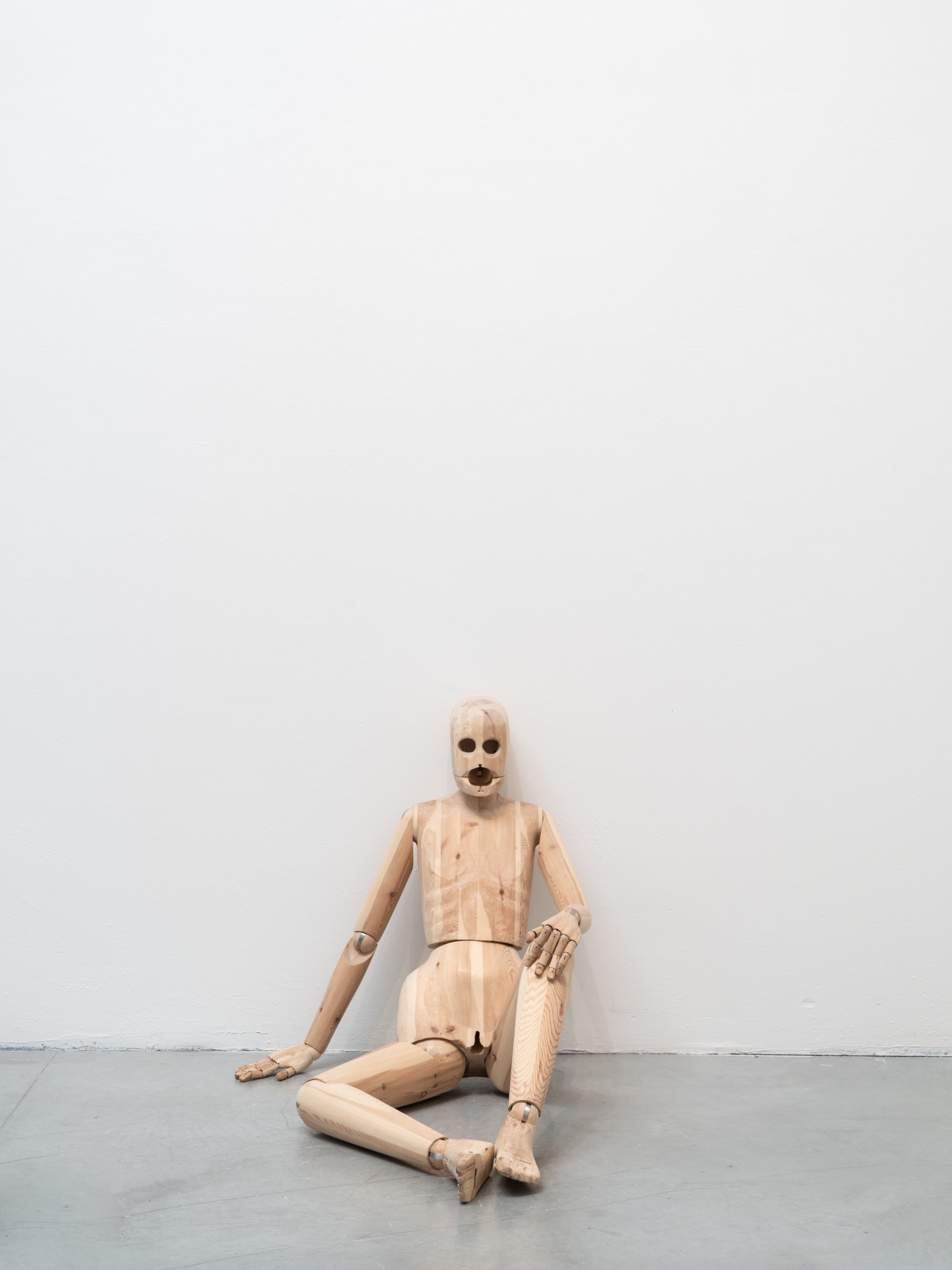 Sidsel Meineche Hansen, Untitled (Sex Robot), ball jointed wooden doll, 176 × 25 × 40 cm (69 1/4 x 9 7/8 x 15 3/4 in), 2018–2019. Installation view, The Milk of Dreams, 59th International Art Exhibition – La Biennale di Venezia, Venice, 2022