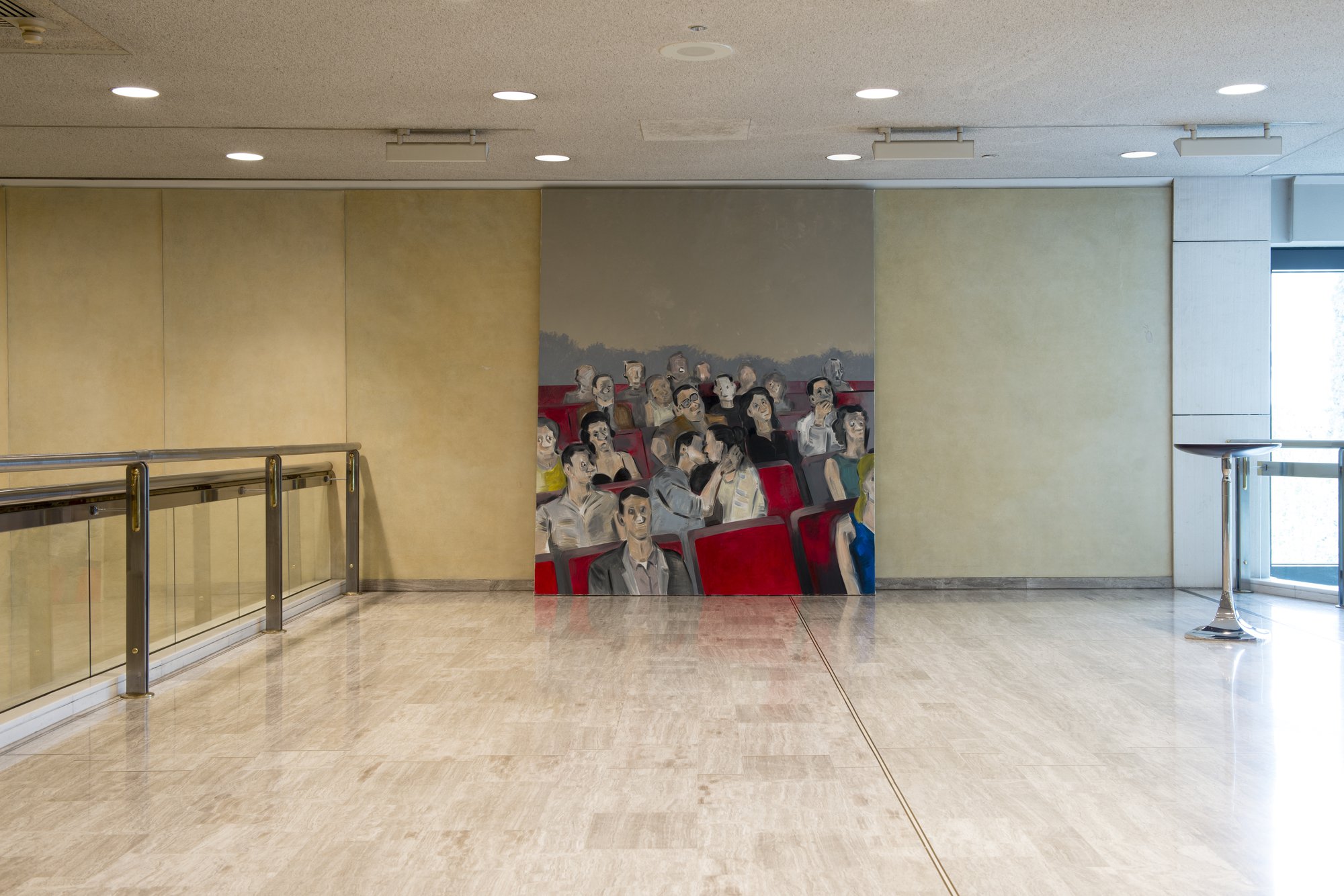 Apostolos Georgiou, Untitled, acrylic on canvas, 280 x 230 cm (110 1/4 x 90 1/2 in), 2016. Installation View, documenta 14, Athens Concert Hall, Athens, 2017