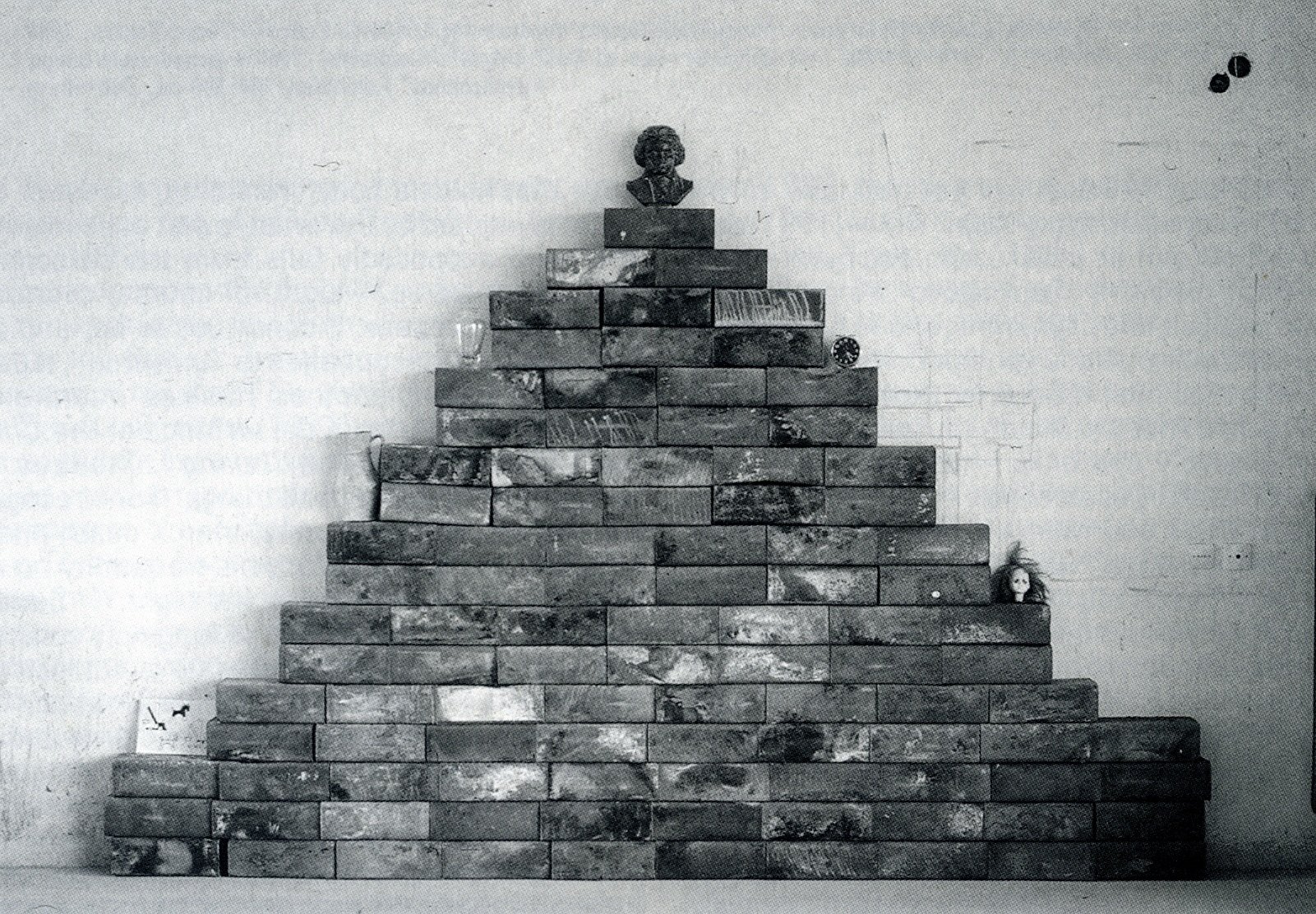 Thanasis Totsikas, The Stairway of Life, metal boxes, 300 x 250 x 15 cm (118 1/8 x 98 3/8 x 5 7/8 in), 1988. Installation view, Hyper-product, Club 22, Athens, 1988